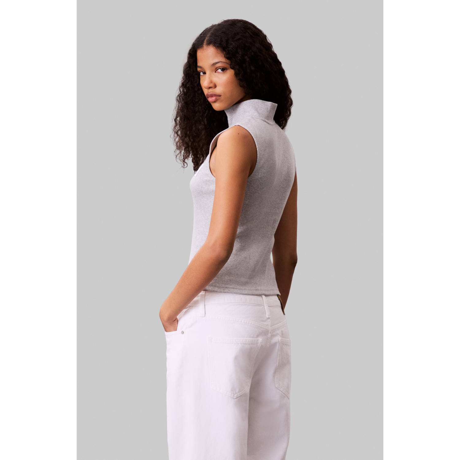CALVIN KLEIN JEANS top grijs rib gebreid