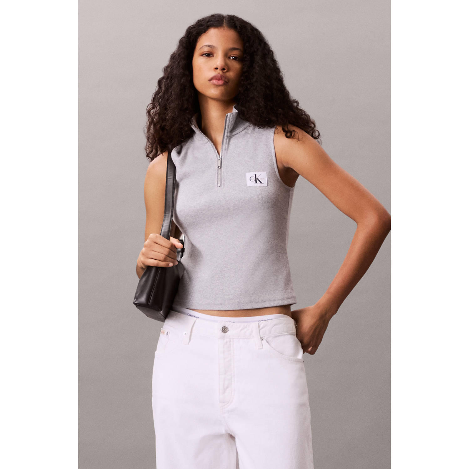 CALVIN KLEIN JEANS top grijs rib gebreid