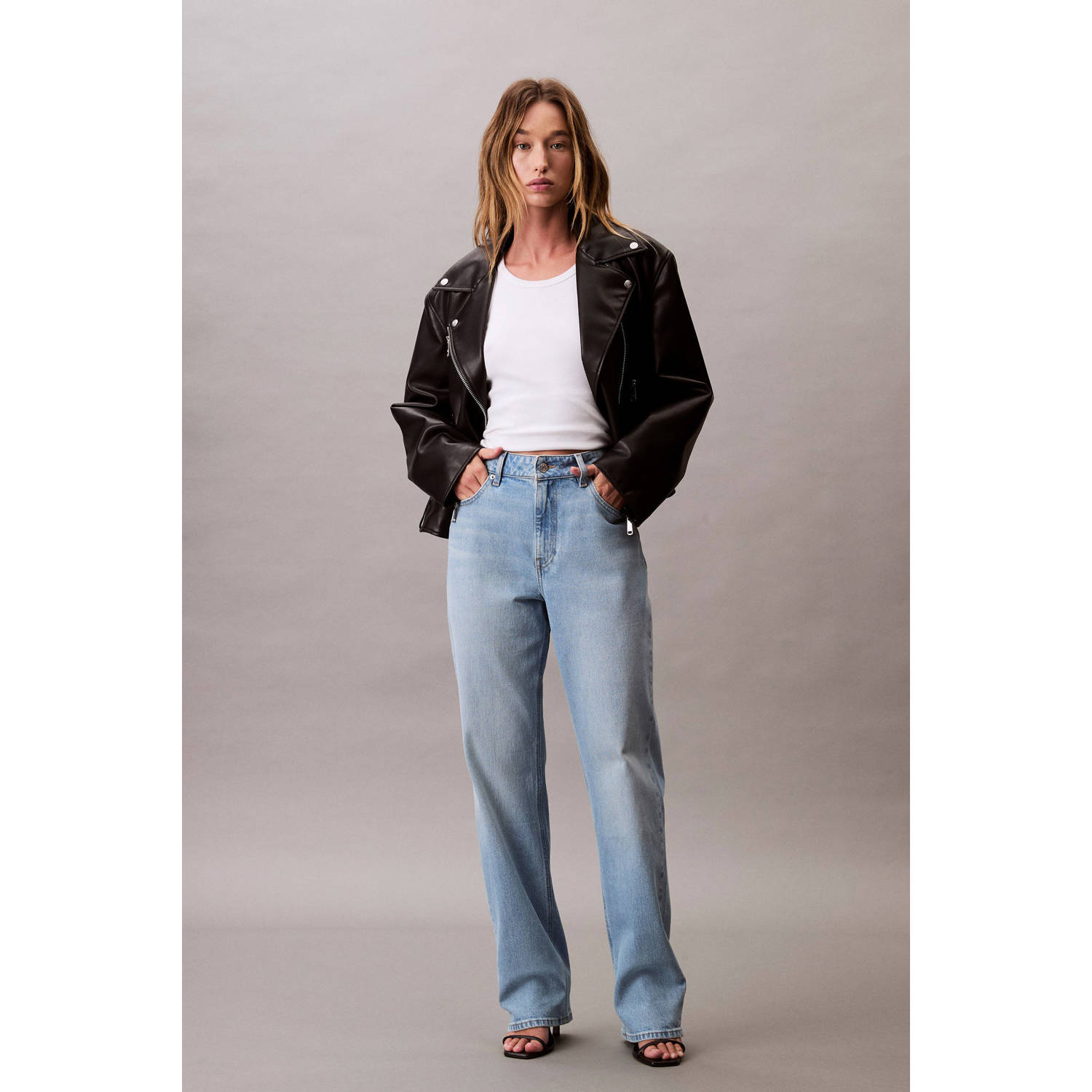 CALVIN KLEIN JEANS high waist straight leg jeans light blue denim