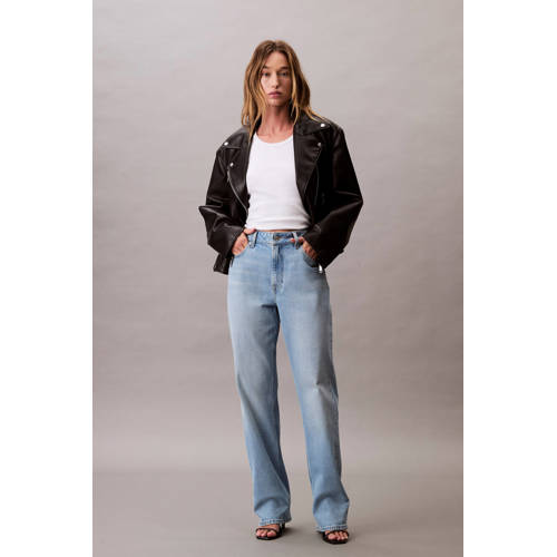 CALVIN KLEIN JEANS high waist straight leg jeans light blue denim afbeelding