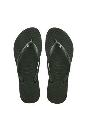 Slim Crystal Sw II teenslippers olijfgroen