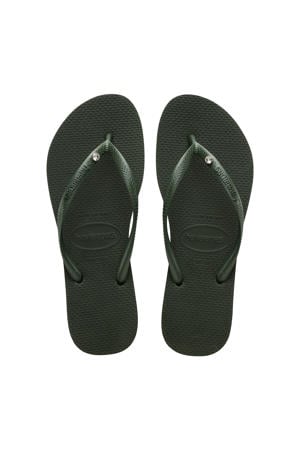 Slim Crystal Sw II teenslippers olijfgroen