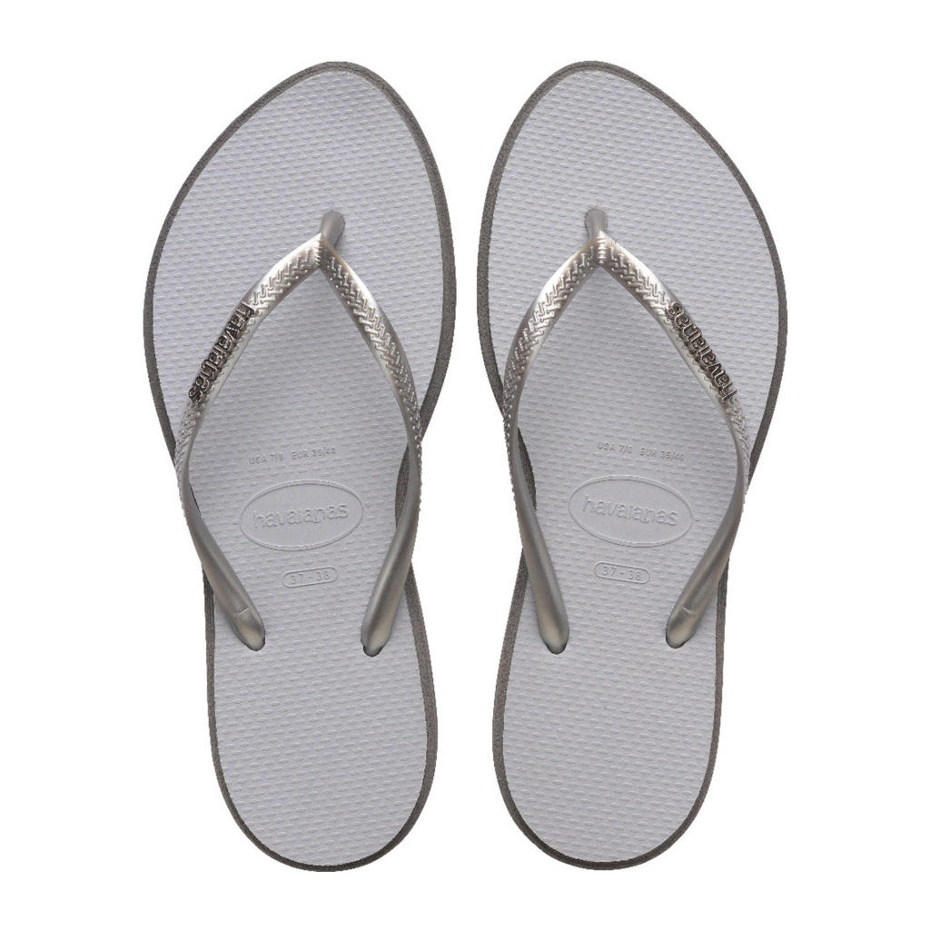 Grijs en witte dames Havaianas Slim Point teenslippers staalgrijs van 100% pvc