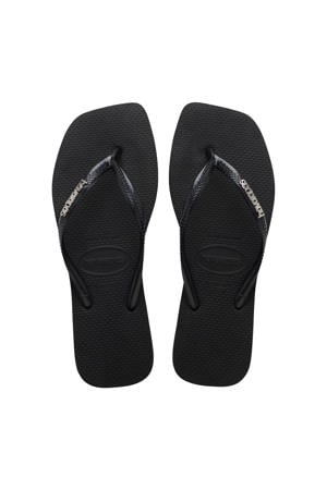 Square Logo Metallic teenslippers zwart