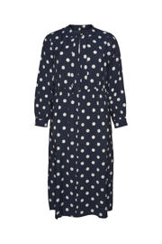 thumbnail: Donkerblauw en witte dames VERO MODA CURVE blousejurk van viscose met stippenprint, lange mouwen en ronde hals