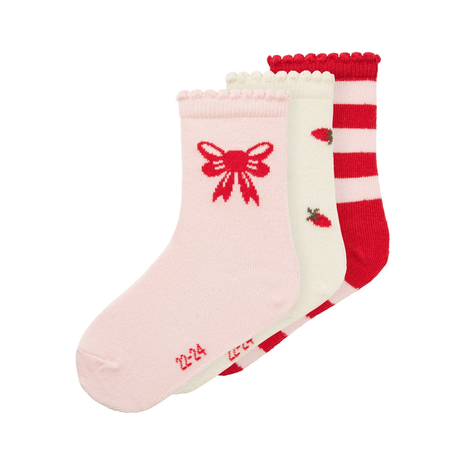 NAME IT MINI sokken set van 3 roze wit rood