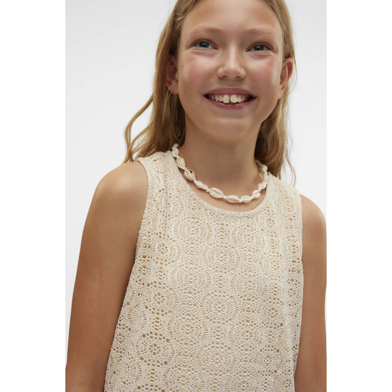 VERO MODA GIRL mouwloze top ecru gehaakt