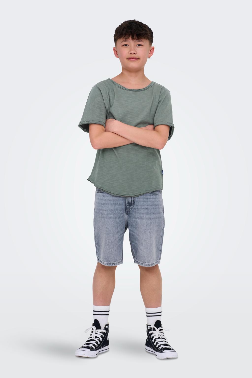 Grijze jongens ONLY & SONS JUNIOR T-shirt van katoen met effen, korte mouwen en ronde hals