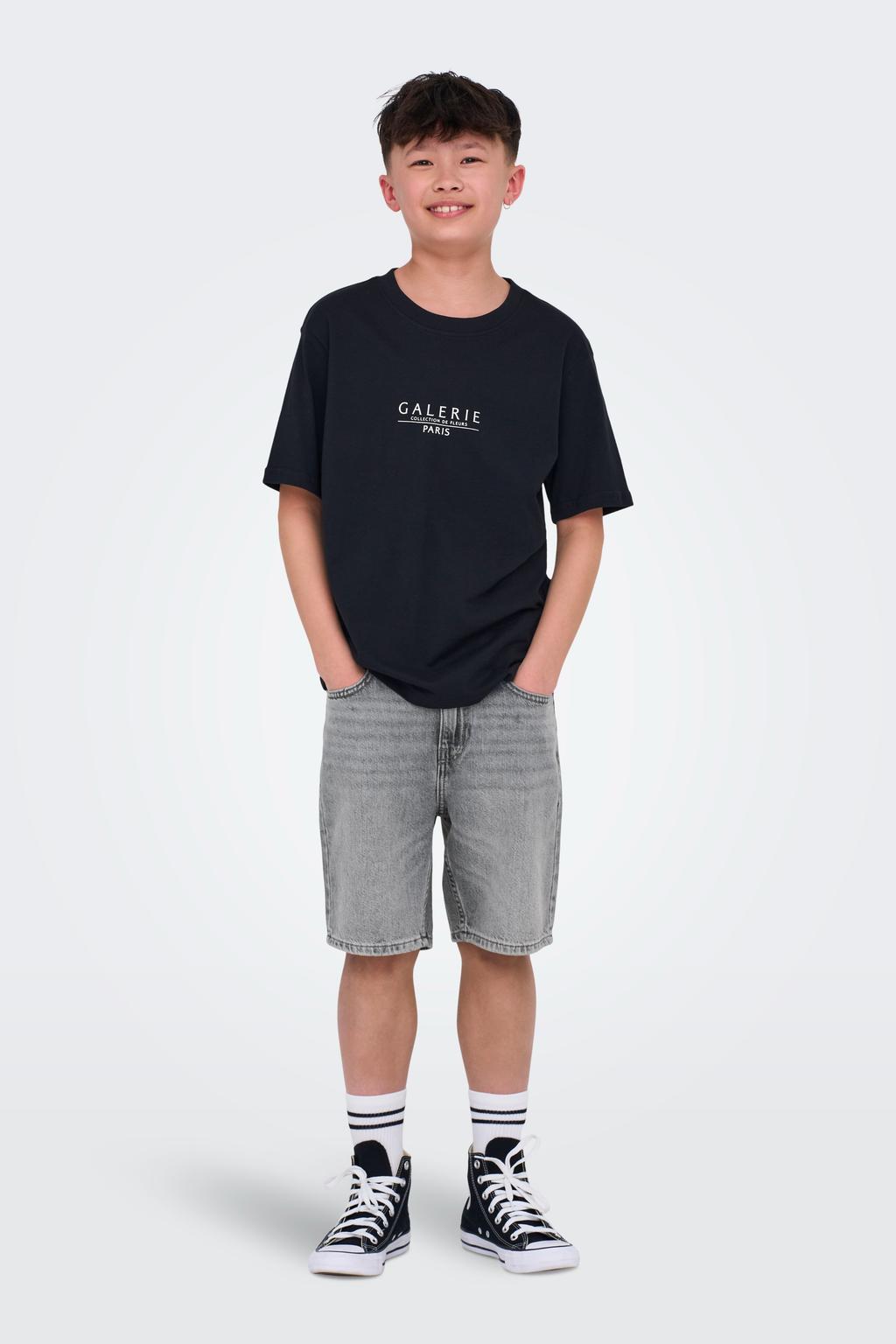 Grijze jongens ONLY & SONS JUNIOR short van denim met straight fit, regular waist, rits- en knoopsluiting en effen