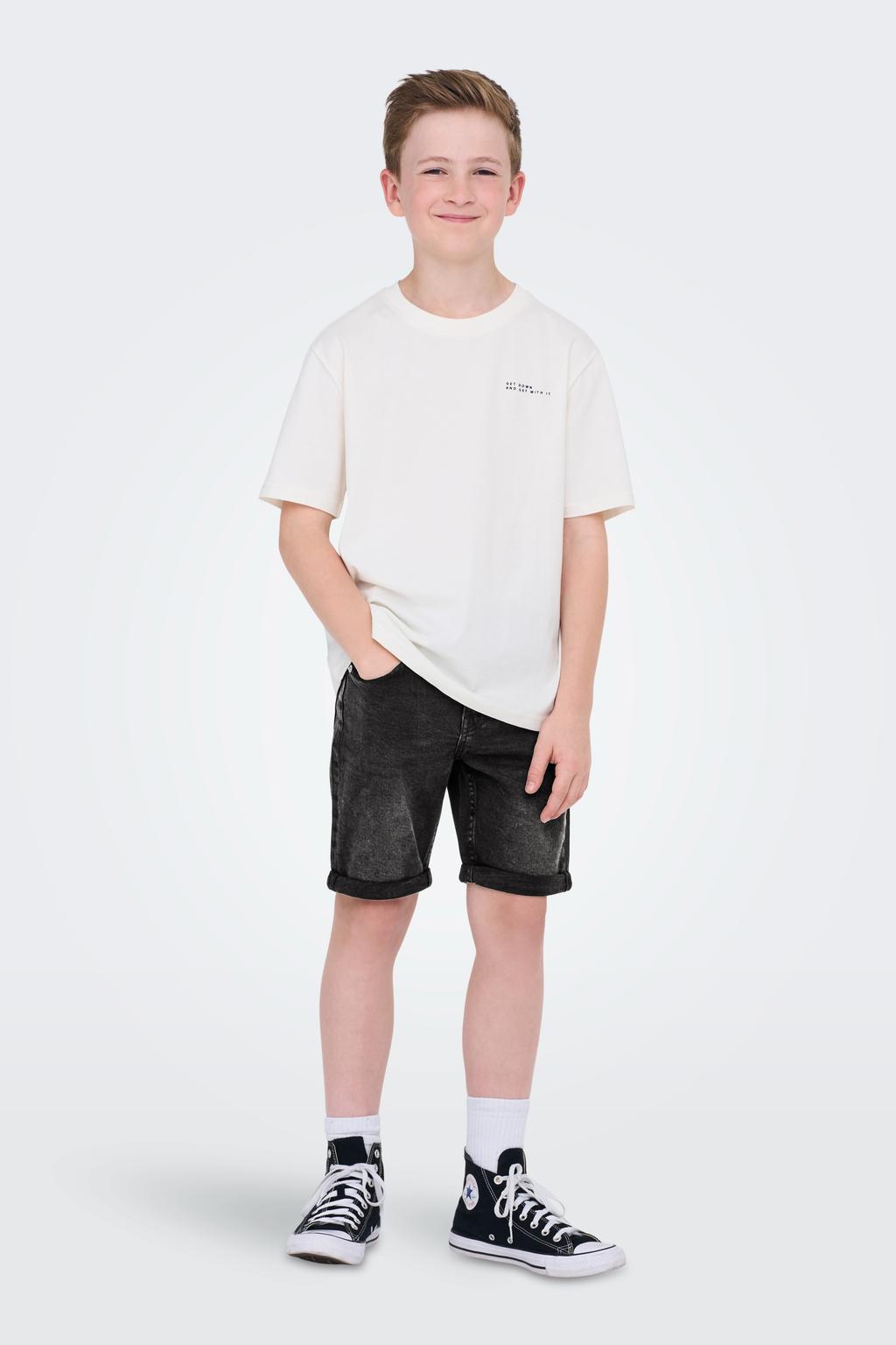 Black denim jongens ONLY & SONS JUNIOR regular short black van denim met rits- en knoopsluiting en effen