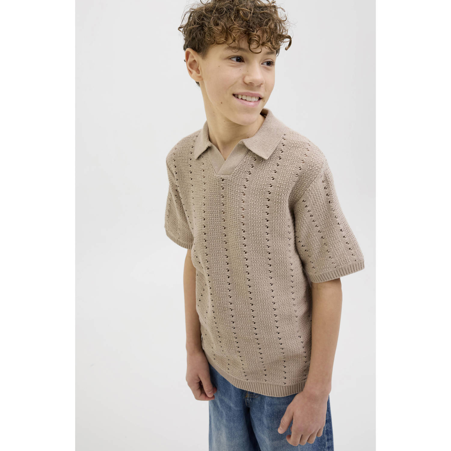 JACK & JONES JUNIOR polo lichtbruin gebreid