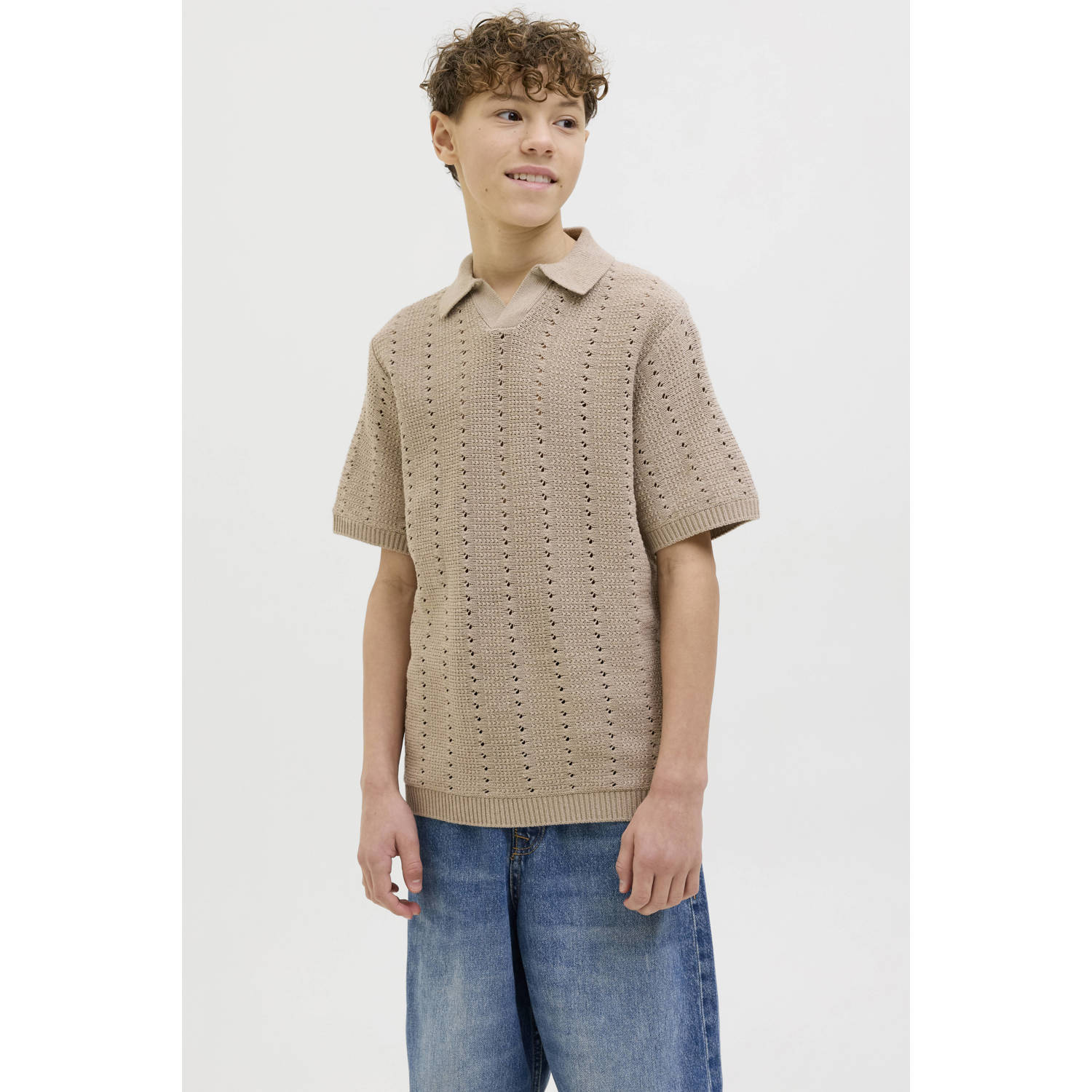 JACK & JONES JUNIOR polo lichtbruin gebreid