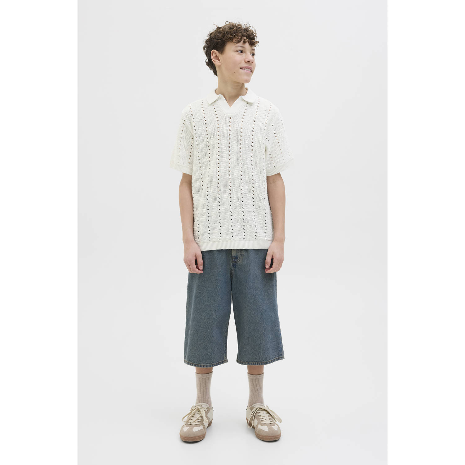 JACK & JONES JUNIOR polo wit gebreid