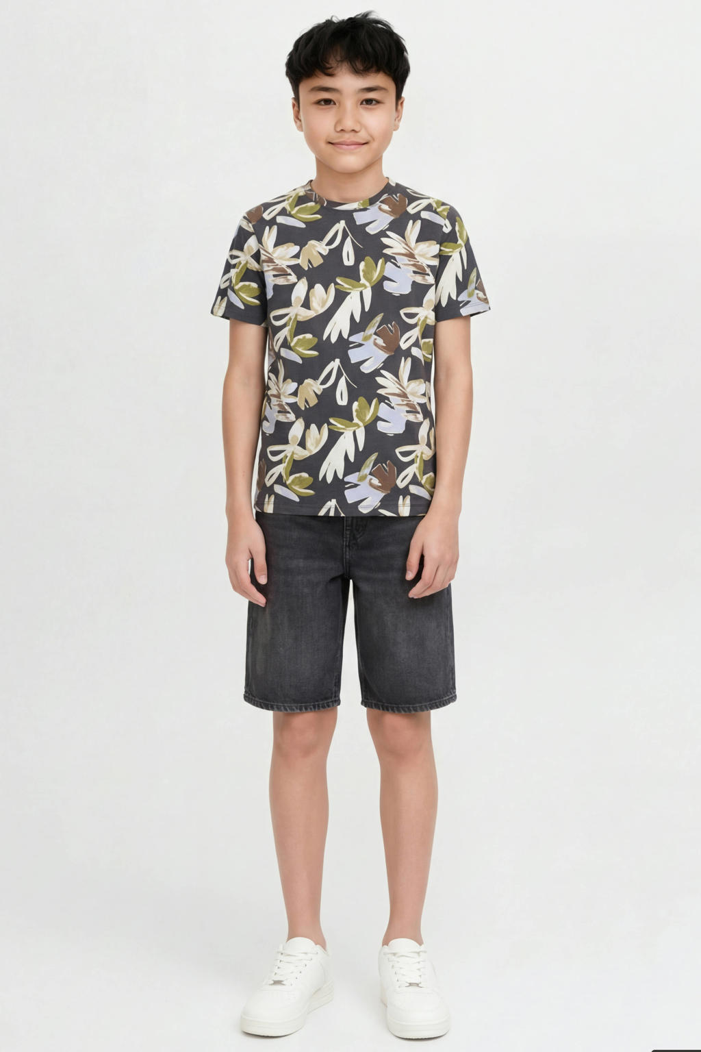 Grijs, donkergrijs en multikleurige jongens JACK & JONES JUNIOR T-shirt van katoen met korte mouwen en ronde hals