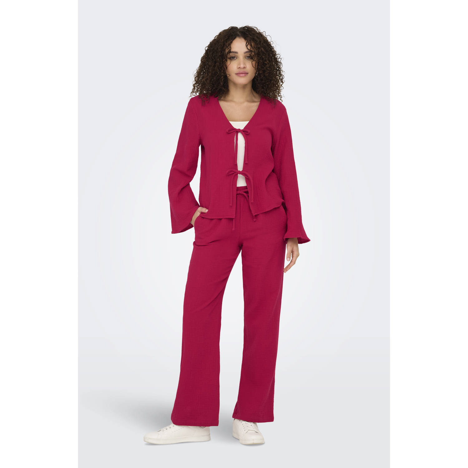 JDY wide leg regular waist casual broek rood