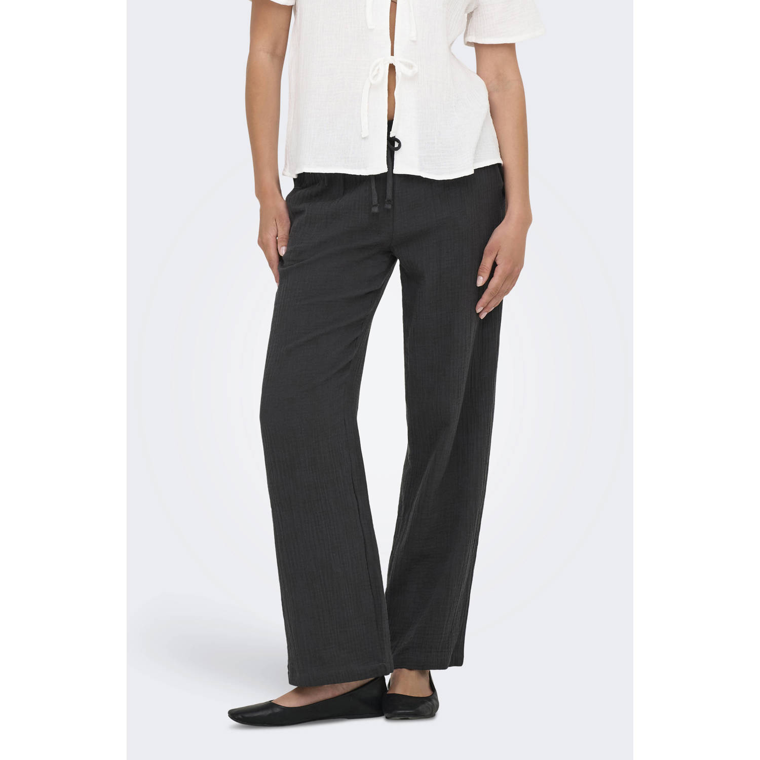 JDY wide leg regular waist casual broek antraciet