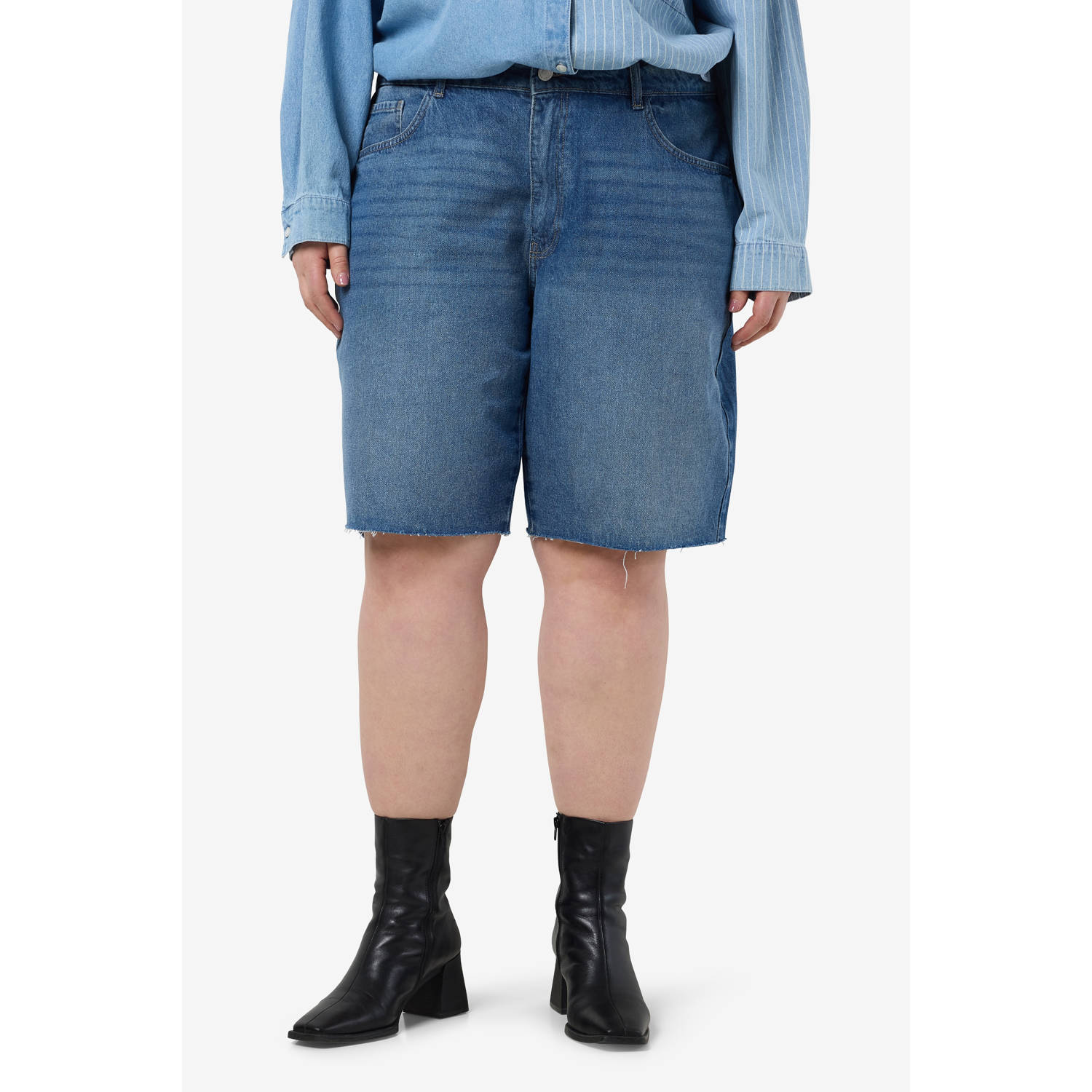 NOISY MAY Curve regular waist denim short medium blue denim