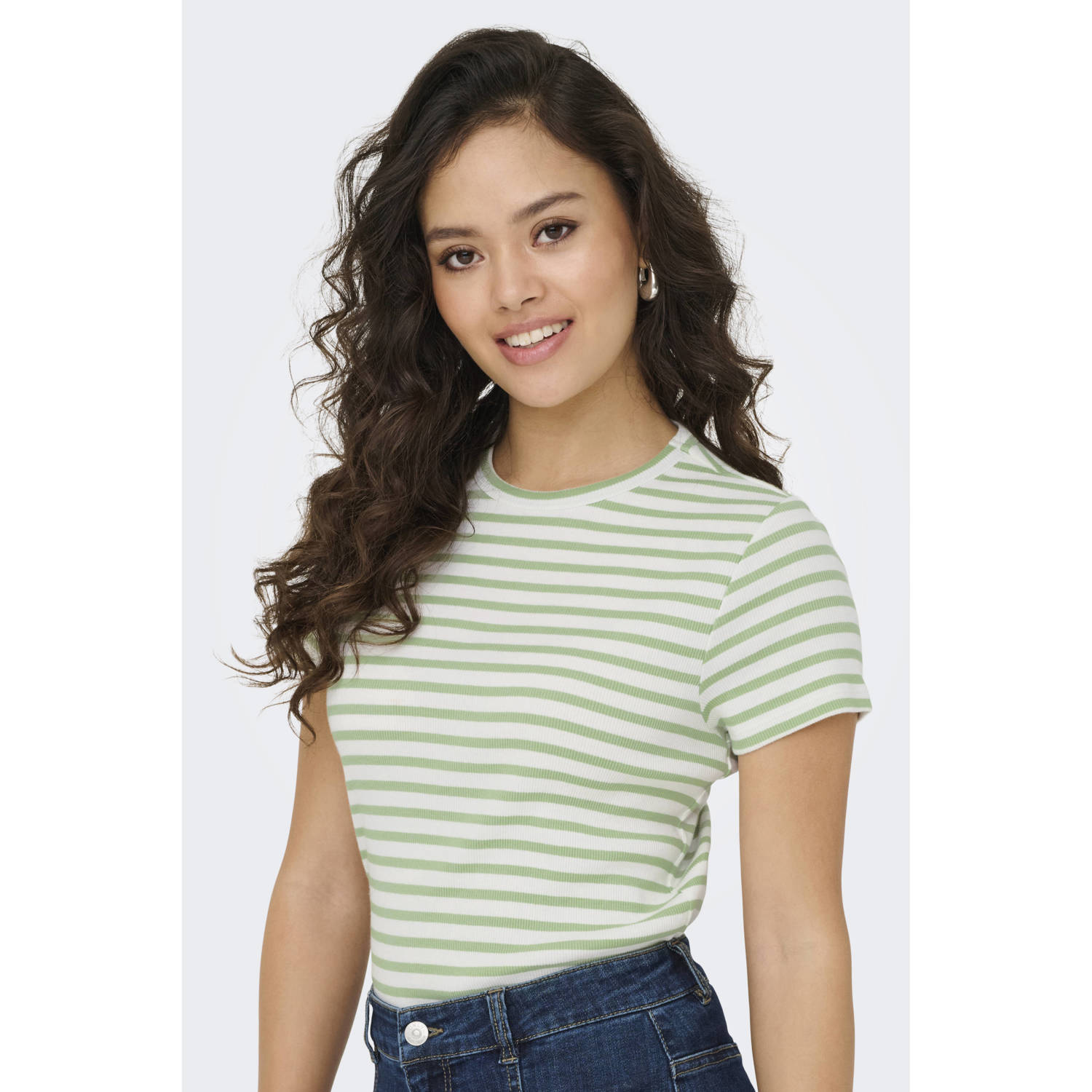 JDY T-shirt groen wit gestreept