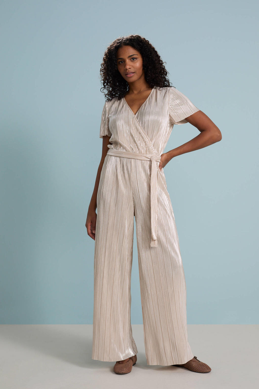 VERO MODA wide leg jumpsuit zilver met lurex