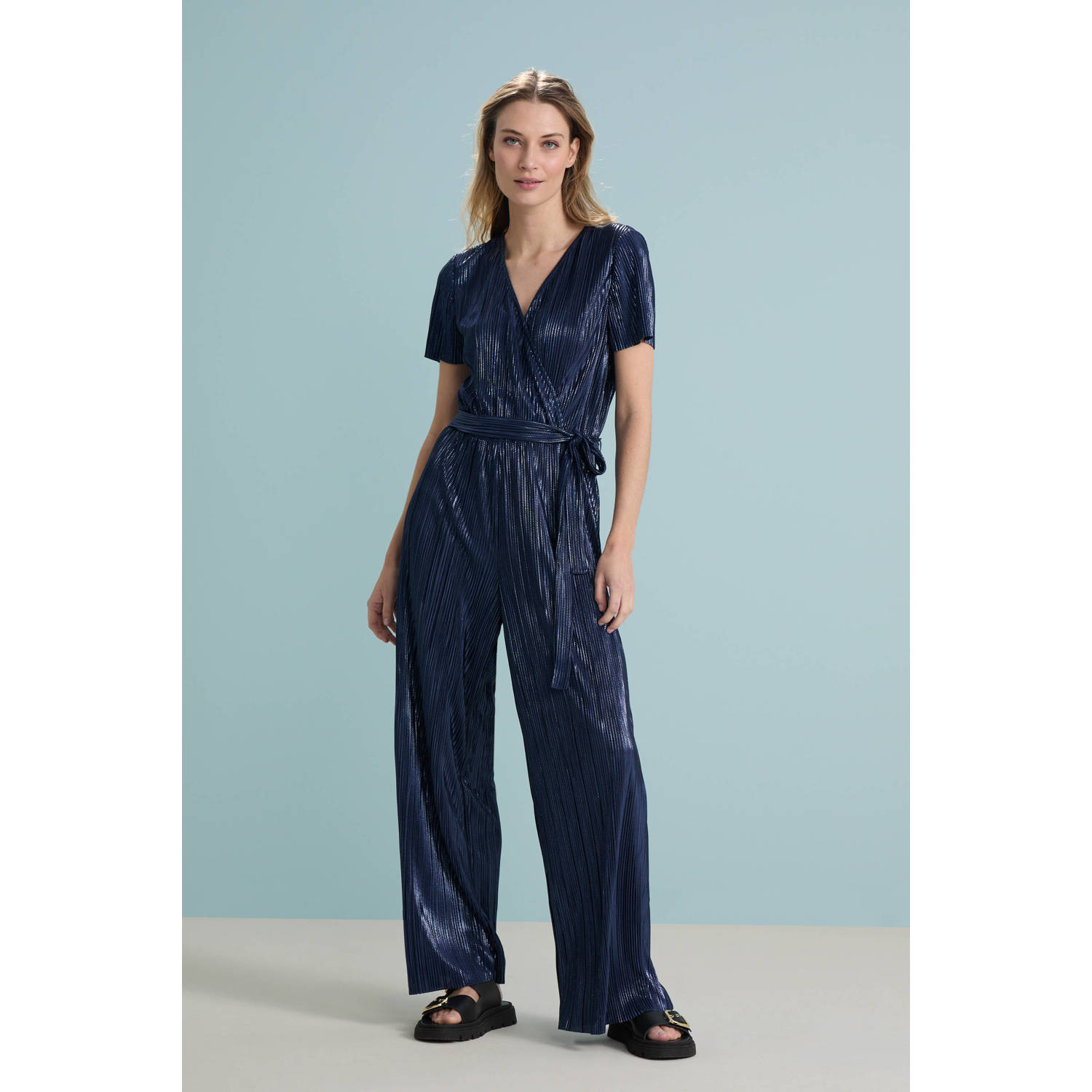 VERO MODA wide leg jumpsuit donkerblauw met lurex