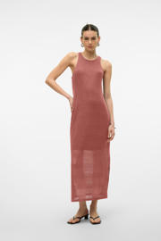 thumbnail: Roodbruine dames De Huismuts x VERO MODA x Wehkamp A-lijn jurk gehaakt van polyester met ronde hals, knoopsluiting en gebreide details