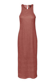 thumbnail: Roodbruine dames De Huismuts x VERO MODA x Wehkamp A-lijn jurk gehaakt van polyester met ronde hals, knoopsluiting en gebreide details