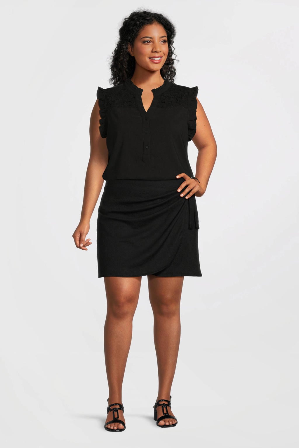 Zwarte dames ONLY CARMAKOMA skort van polyester met regular waist, elastische tailleband en effen