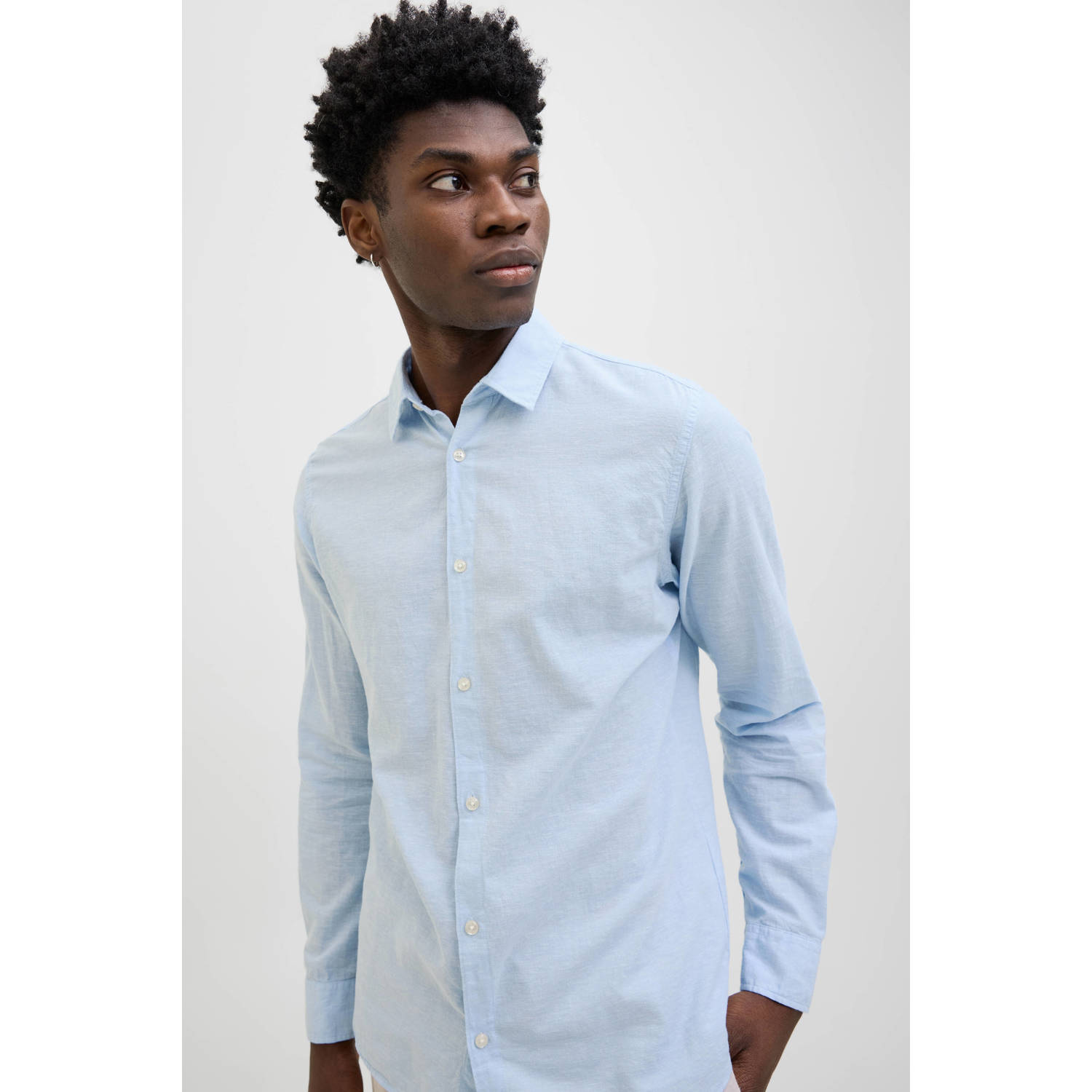 JACK & JONES ESSENTIALS linnen casual overhemd lichtblauw