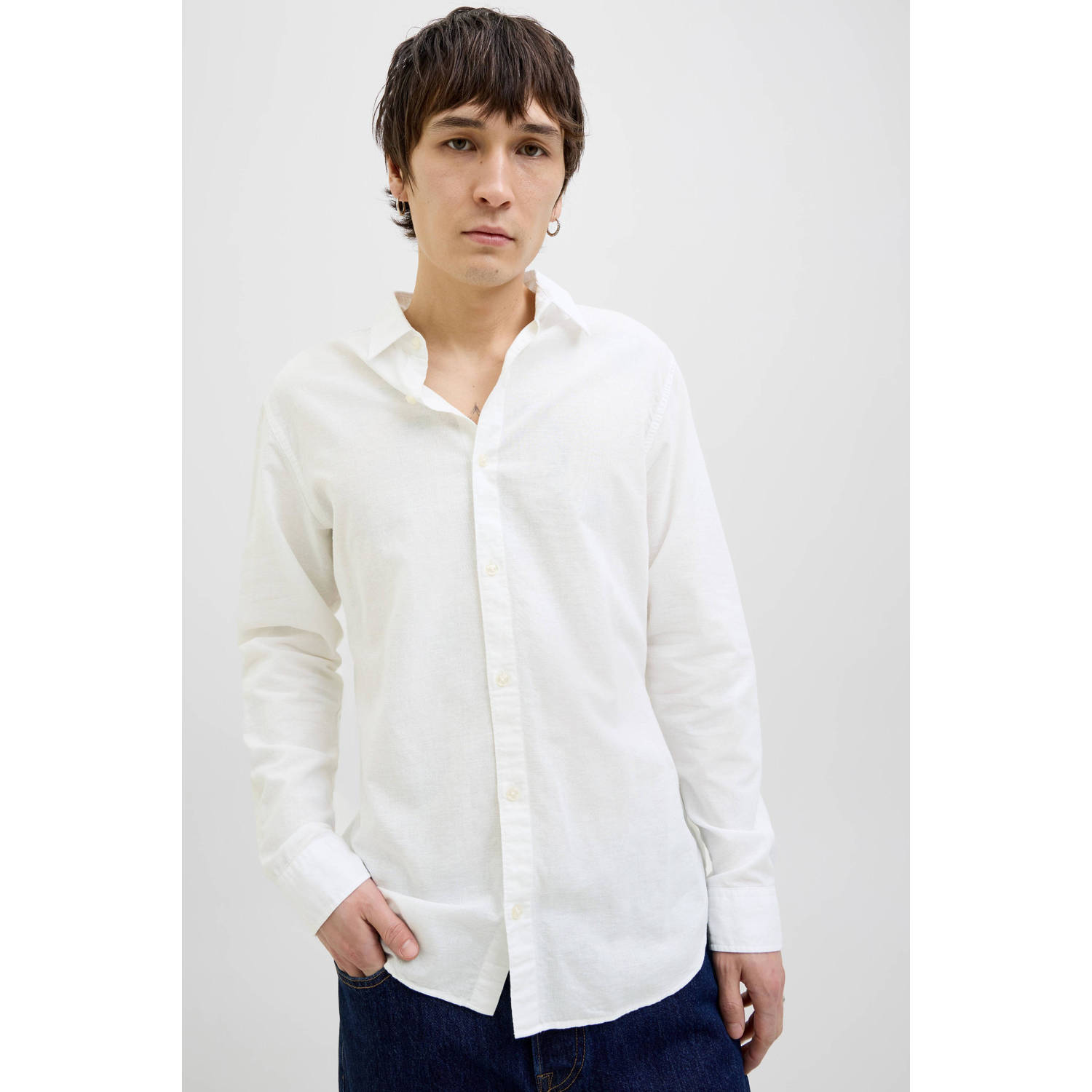 JACK & JONES ESSENTIALS linnen casual overhemd wit