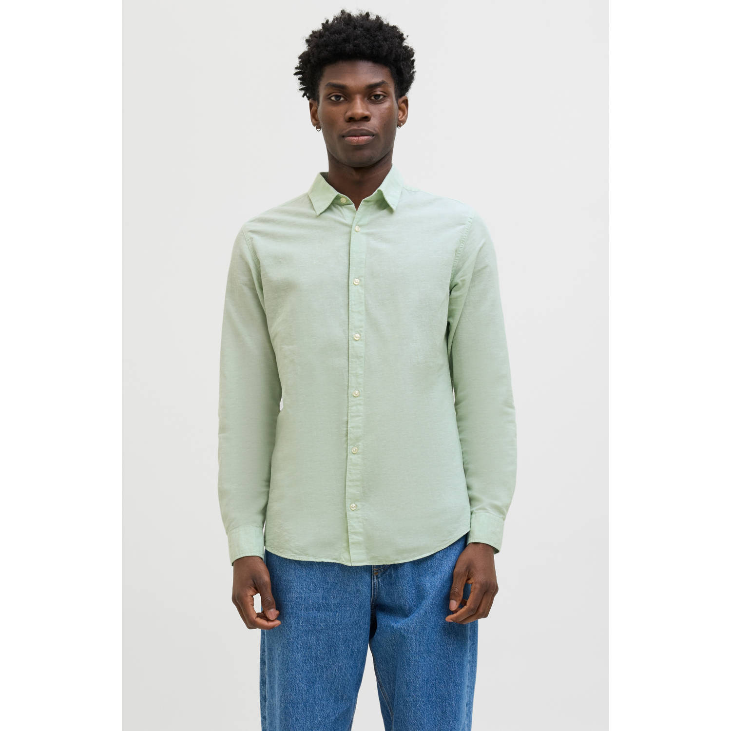 JACK & JONES ESSENTIALS linnen casual overhemd lichtgroen