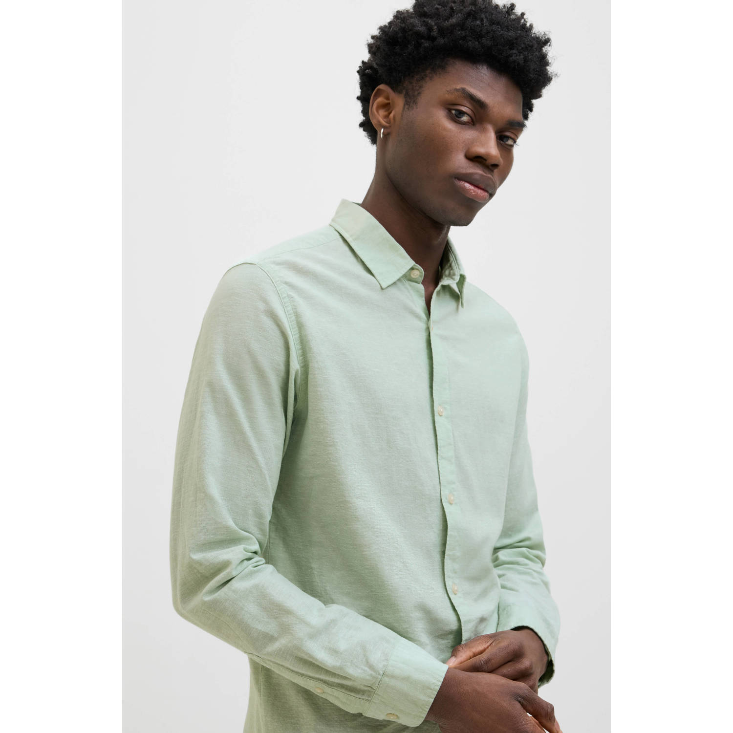 JACK & JONES ESSENTIALS linnen casual overhemd lichtgroen