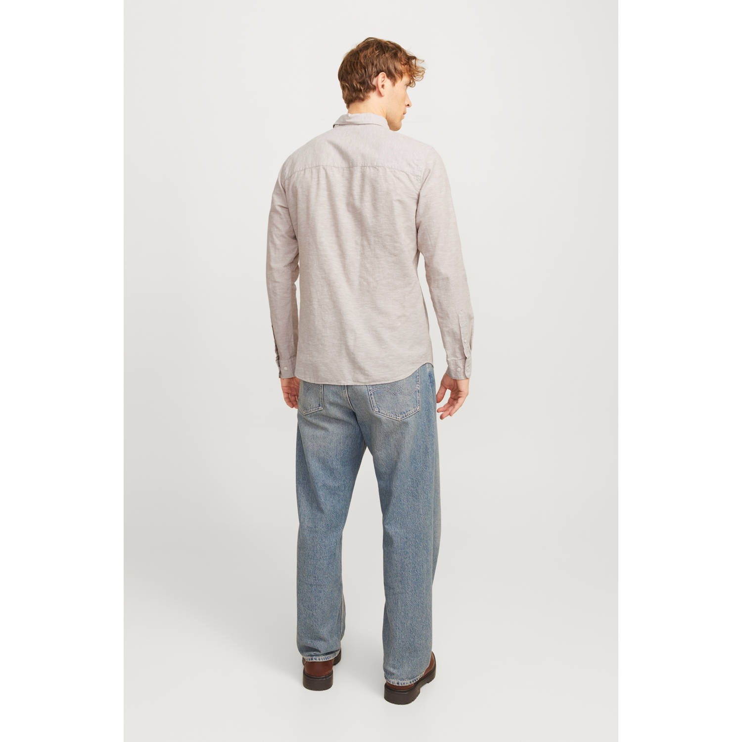 JACK & JONES ESSENTIALS linnen casual overhemd beige