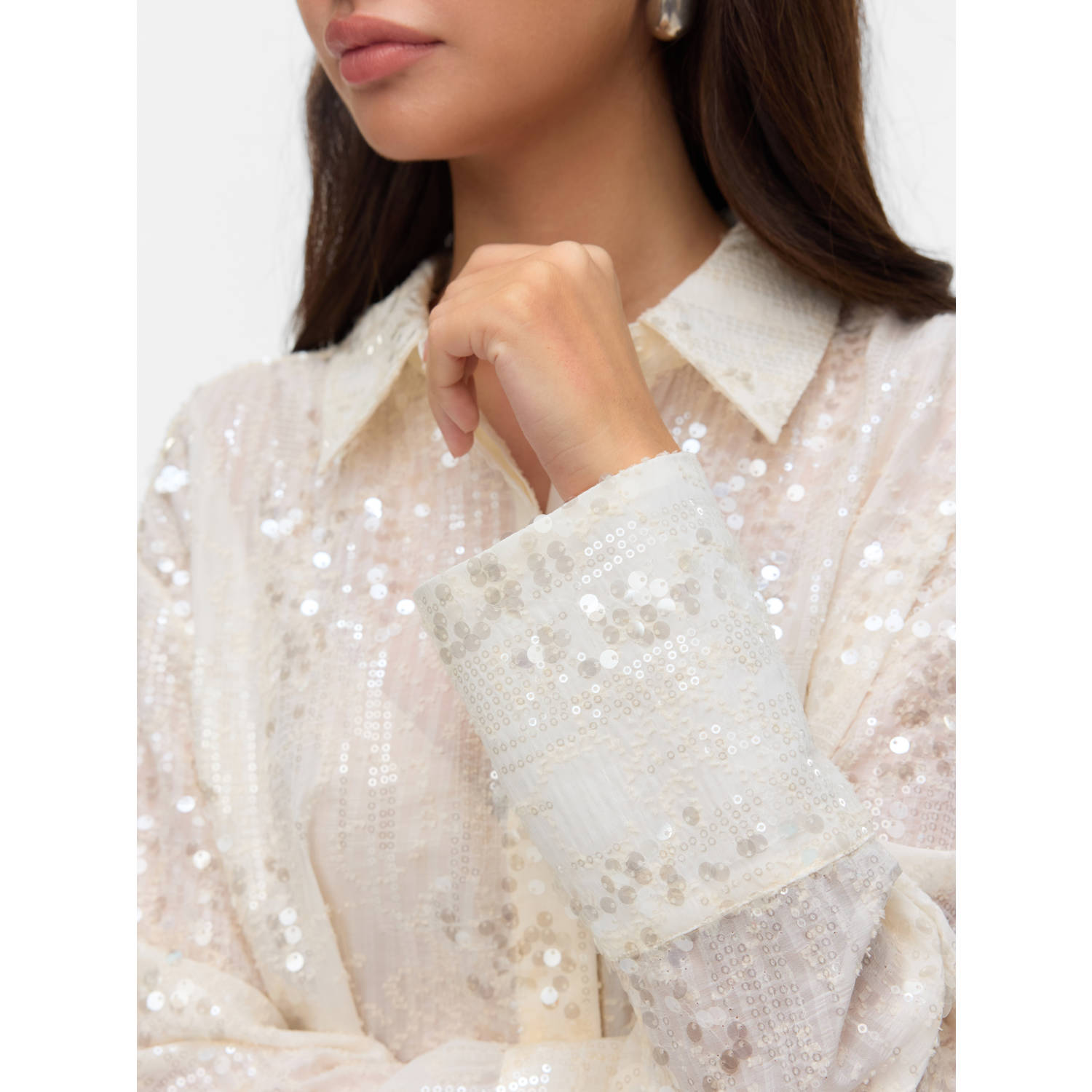 VERO MODA blouse ecru met pailletten