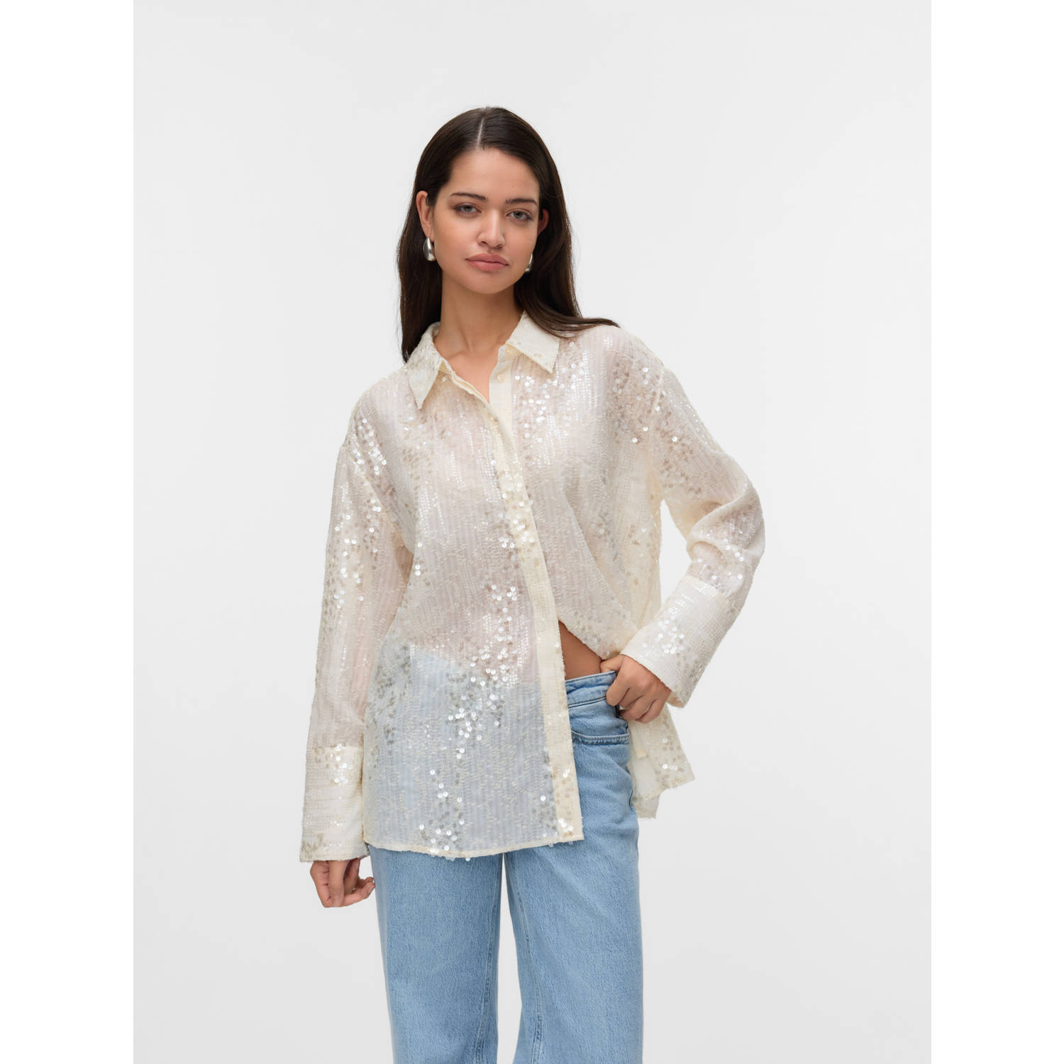 VERO MODA blouse ecru met pailletten