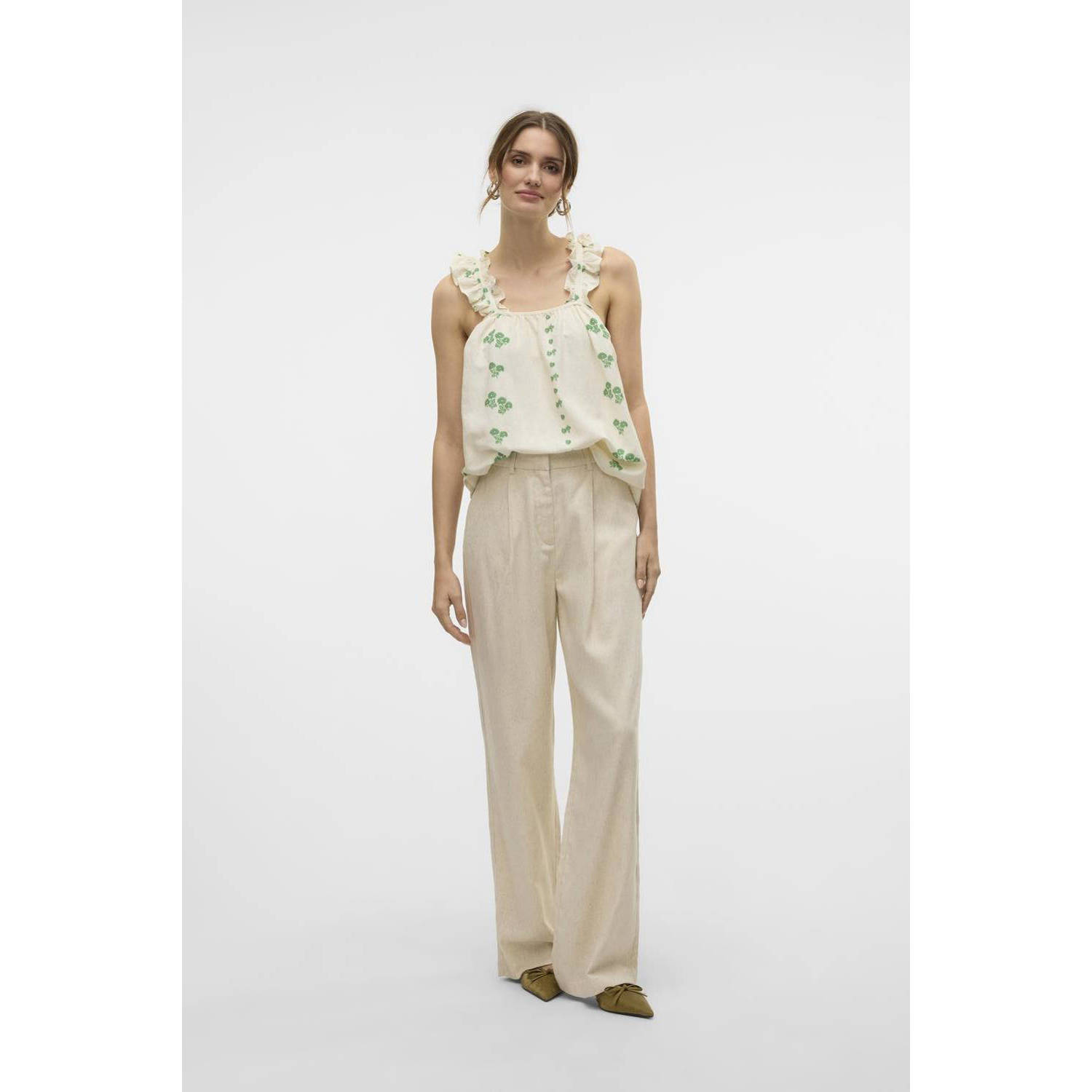 VERO MODA wide leg high waist casual broek ecru