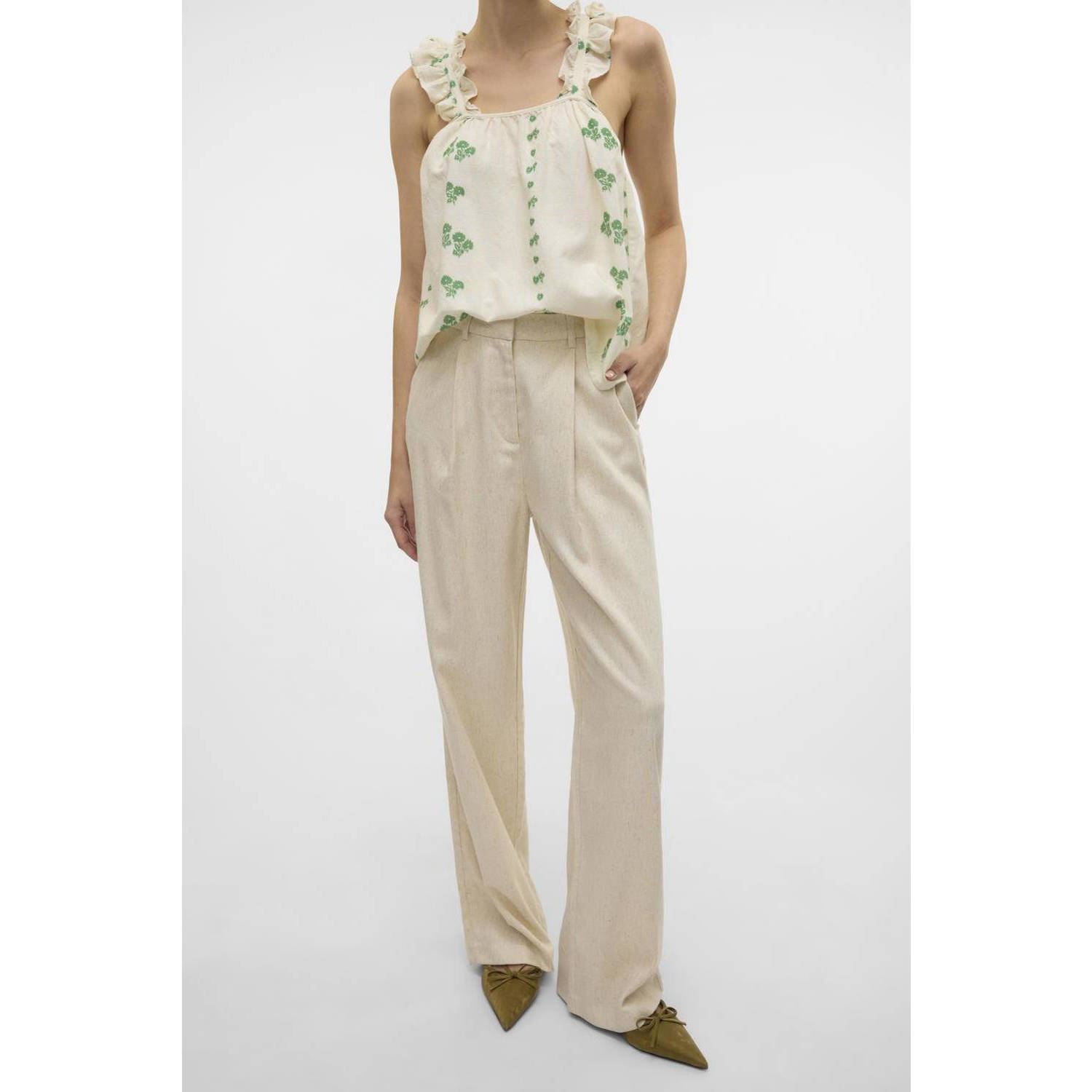 VERO MODA wide leg high waist casual broek ecru