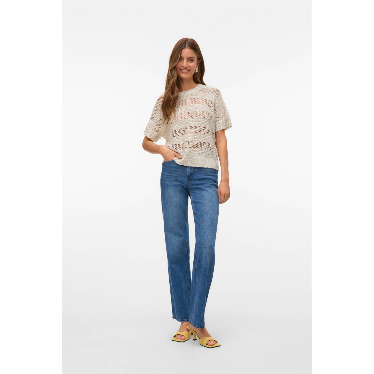 VERO MODA trui ecru fijn gebreid