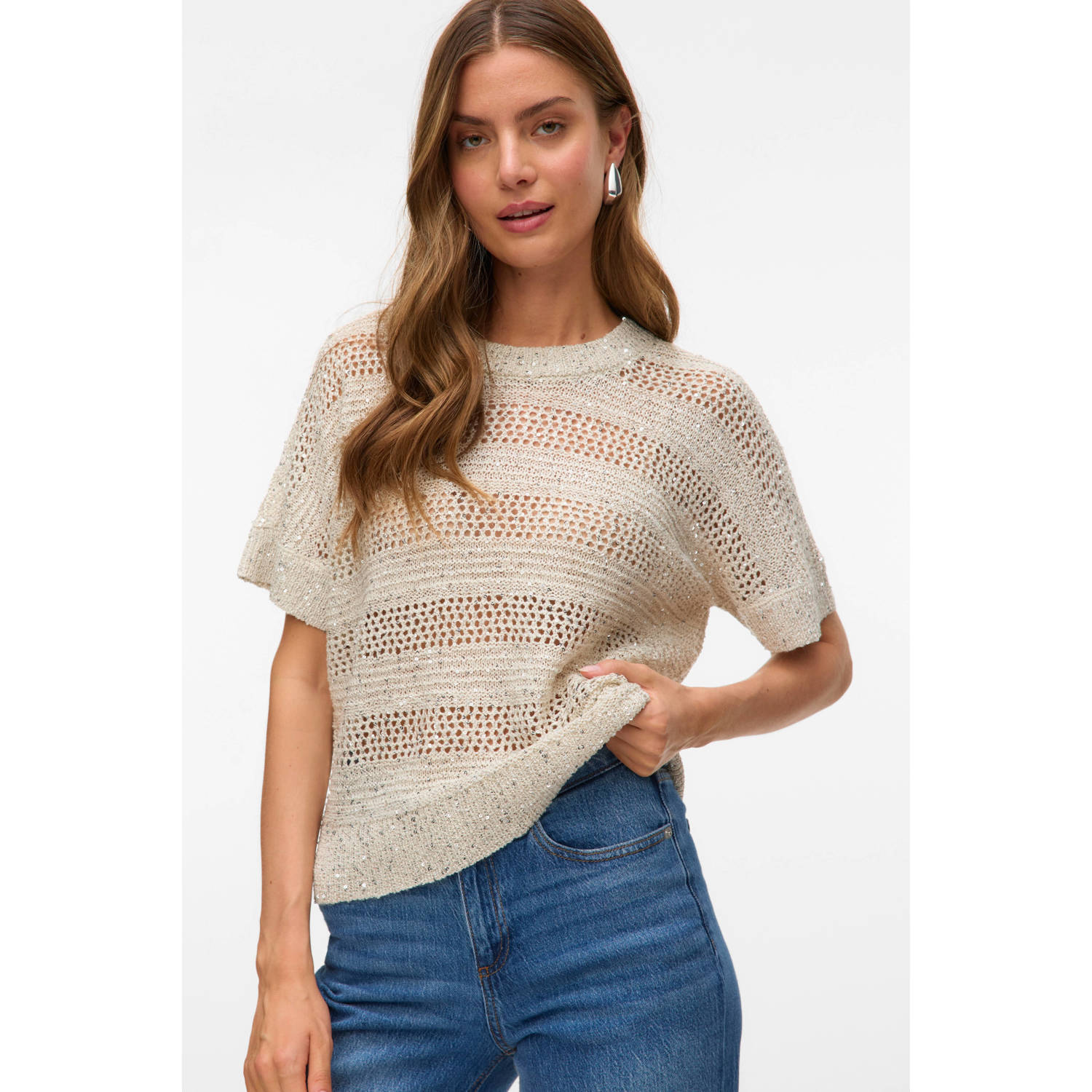 VERO MODA trui ecru fijn gebreid