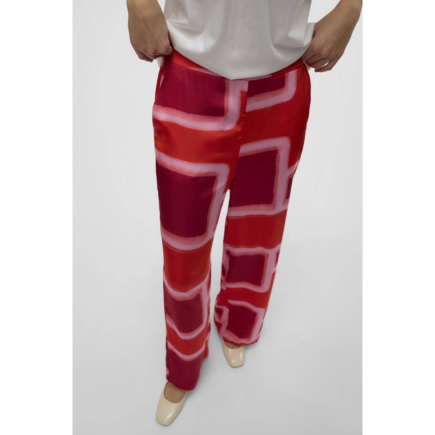 VERO MODA straight high waist casual broek rood