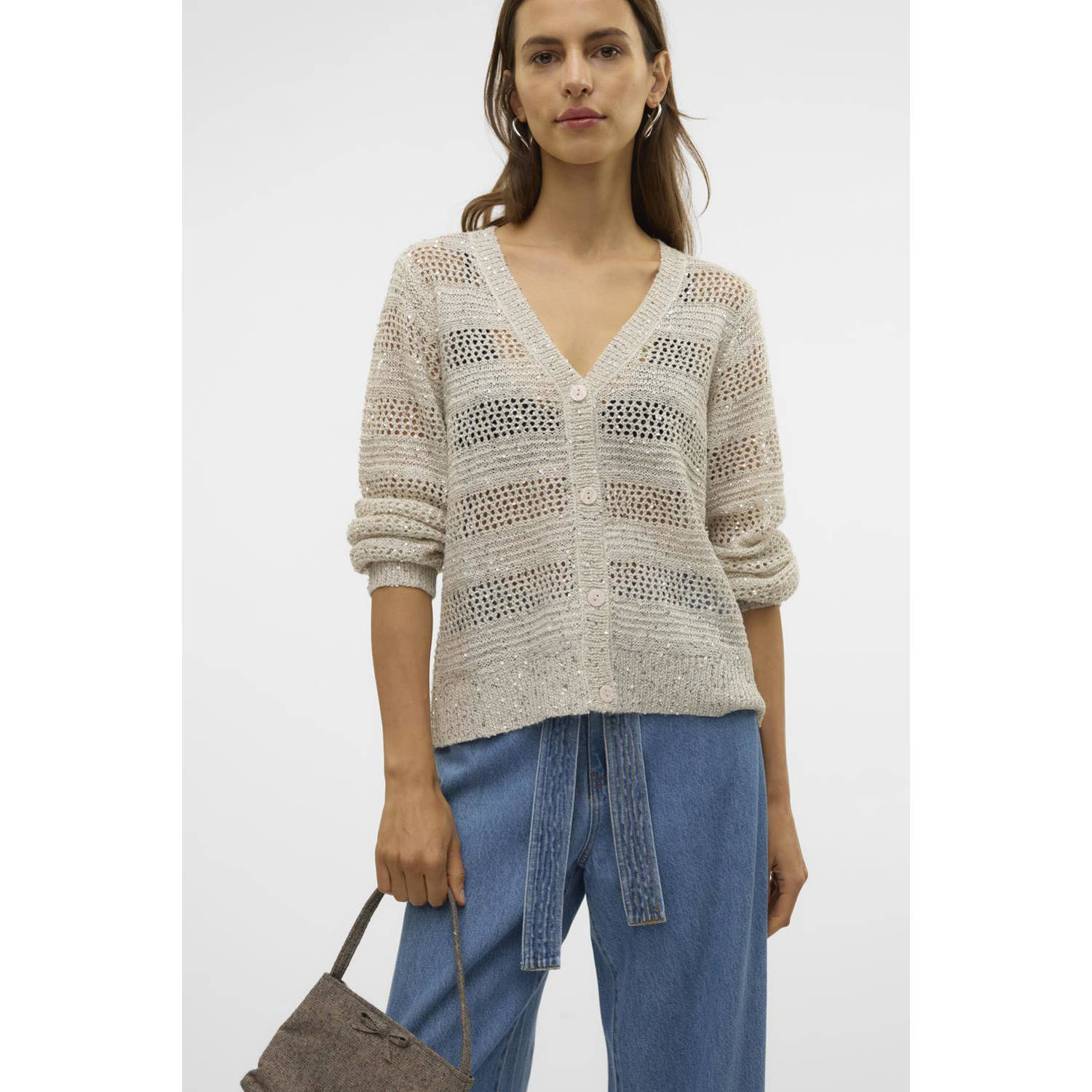 VERO MODA vest ecru fijn gebreid