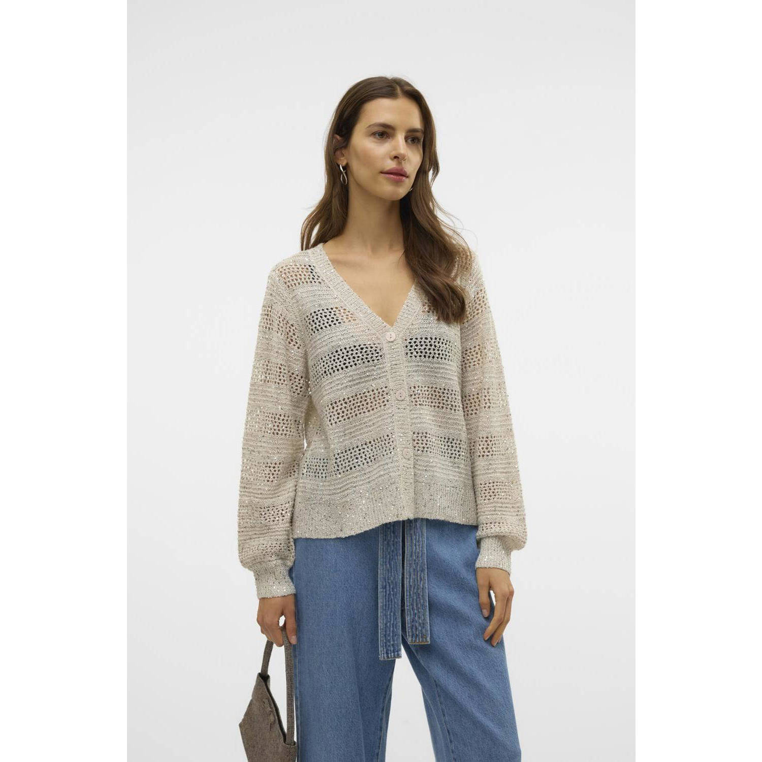 VERO MODA vest ecru fijn gebreid