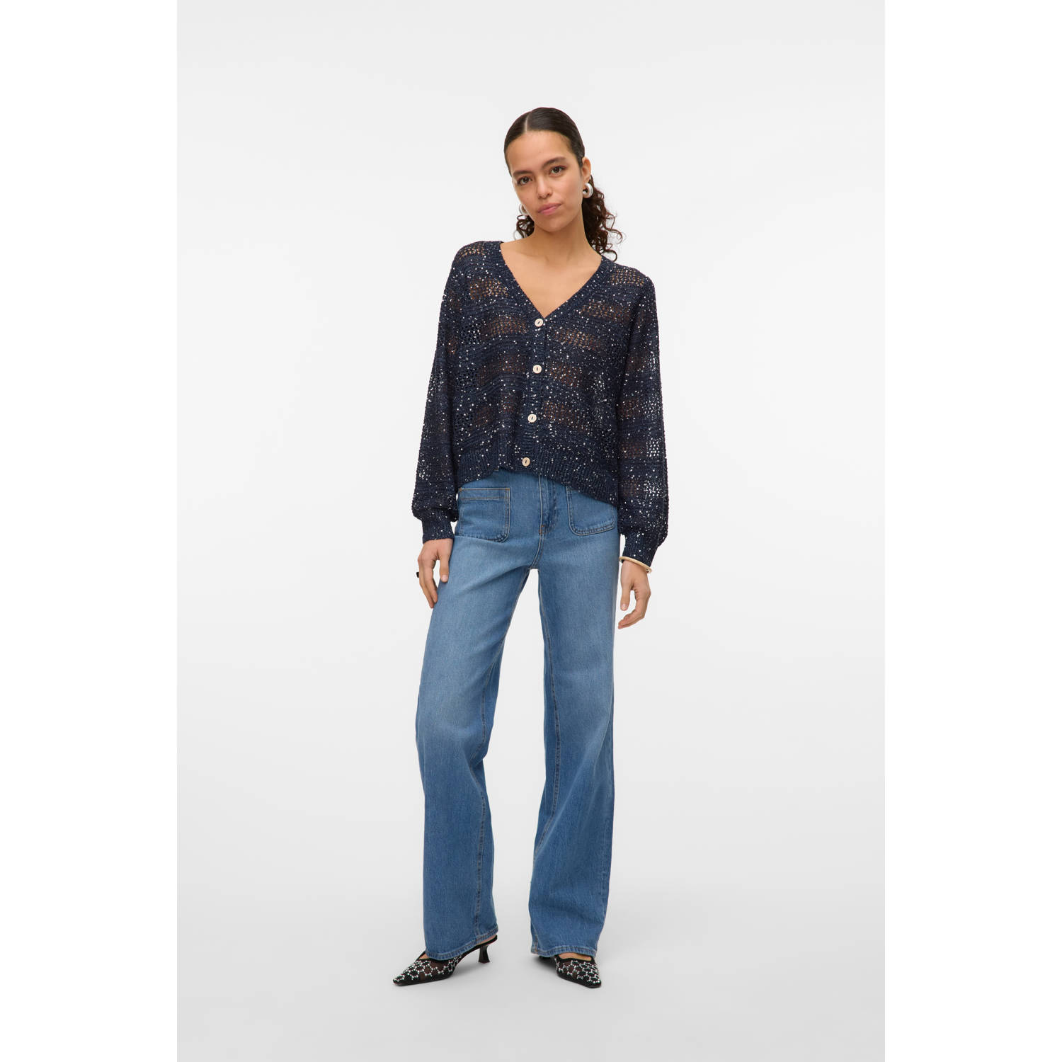 VERO MODA vest donkerblauw fijn gebreid
