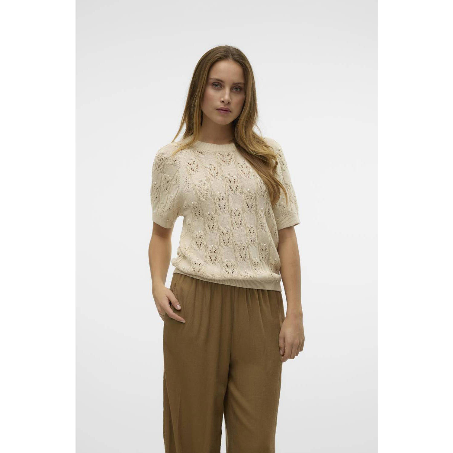 VERO MODA trui ecru fijn gebreid