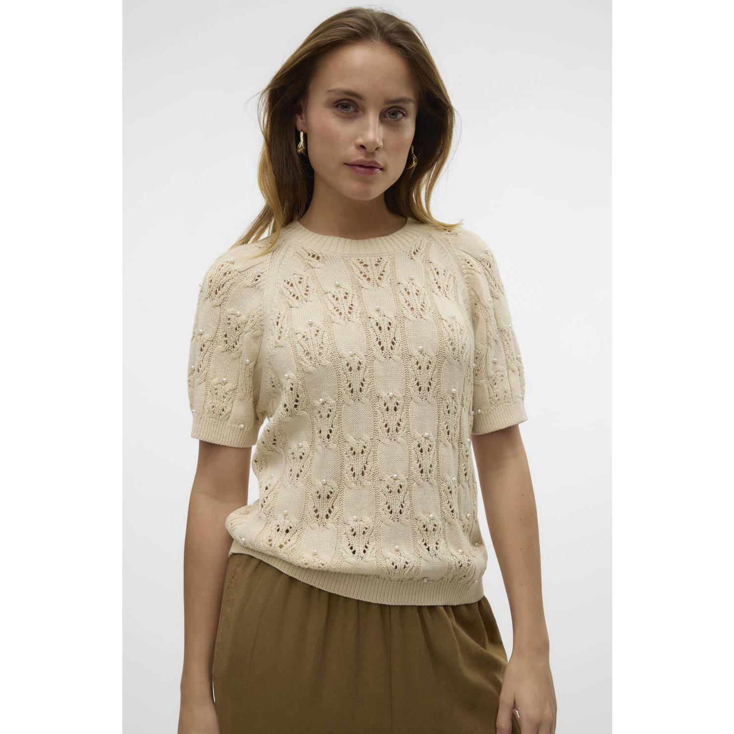 VERO MODA trui ecru fijn gebreid