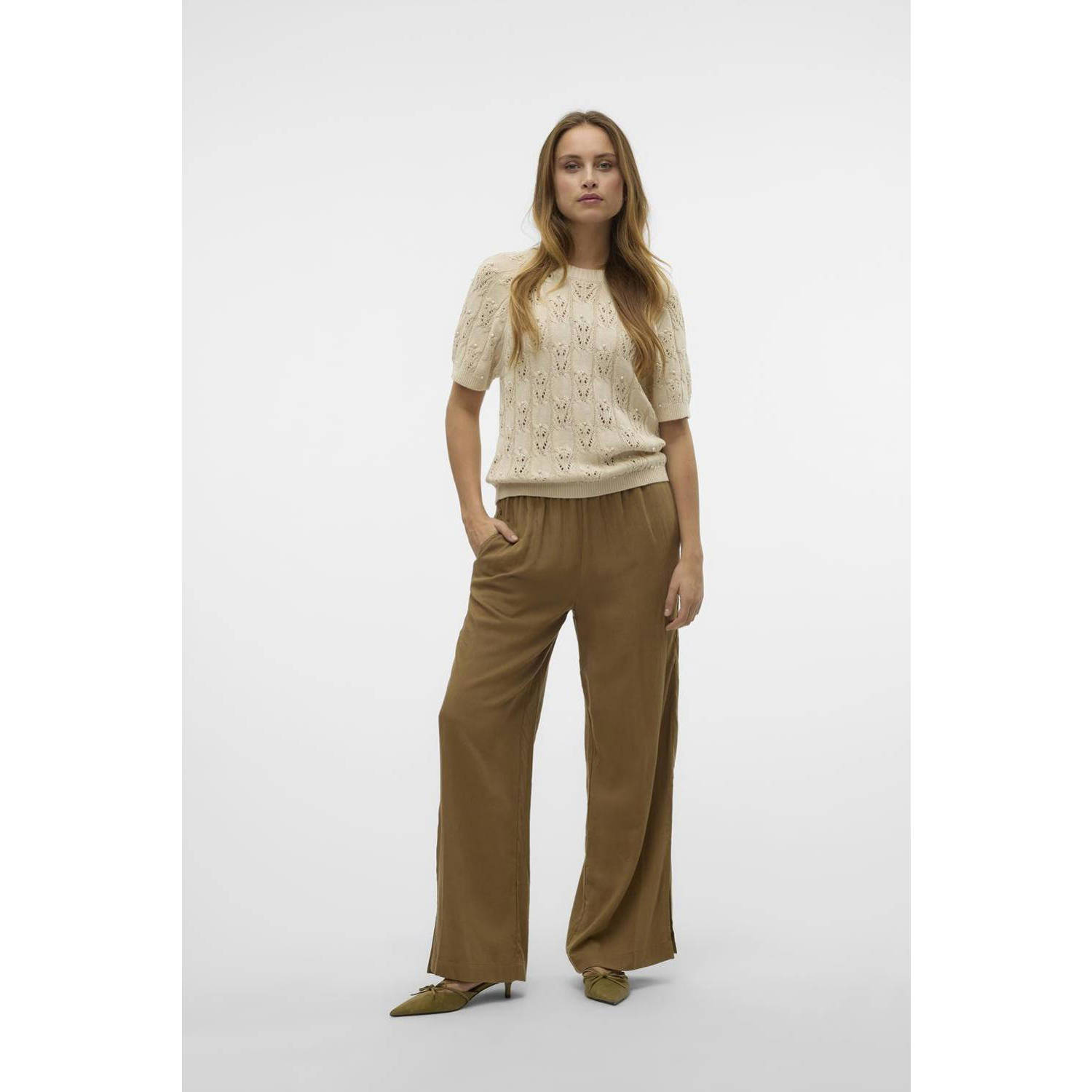 VERO MODA trui ecru fijn gebreid