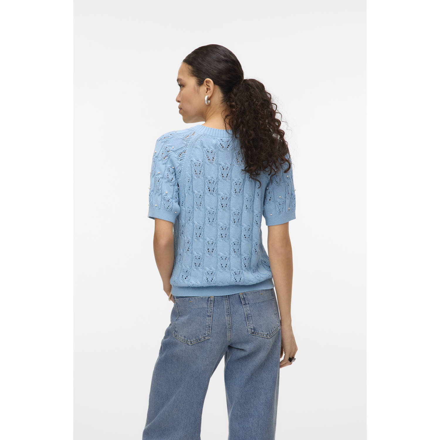 VERO MODA gebreide trui lichtblauw ajour