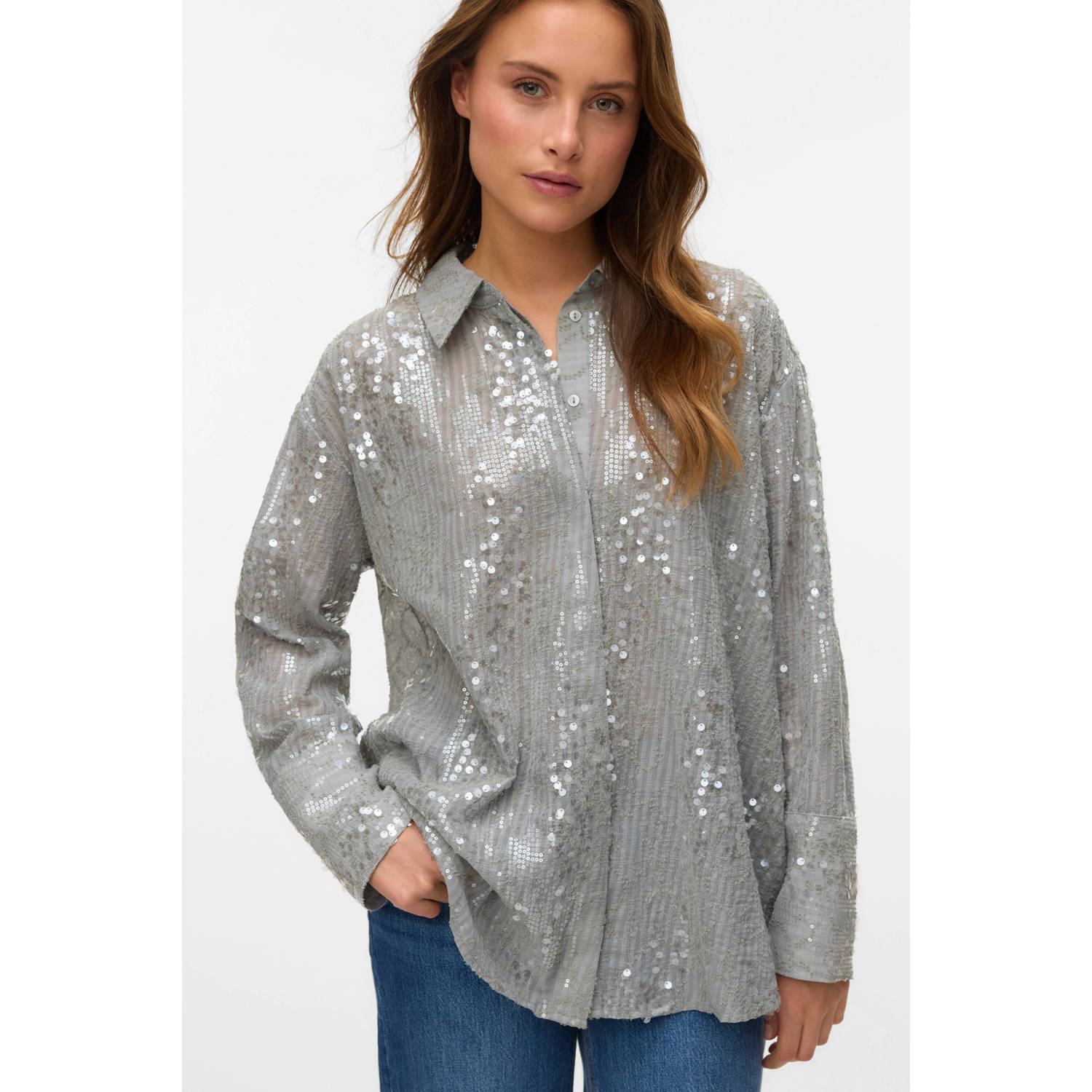 VERO MODA blouse grijs met pailletten