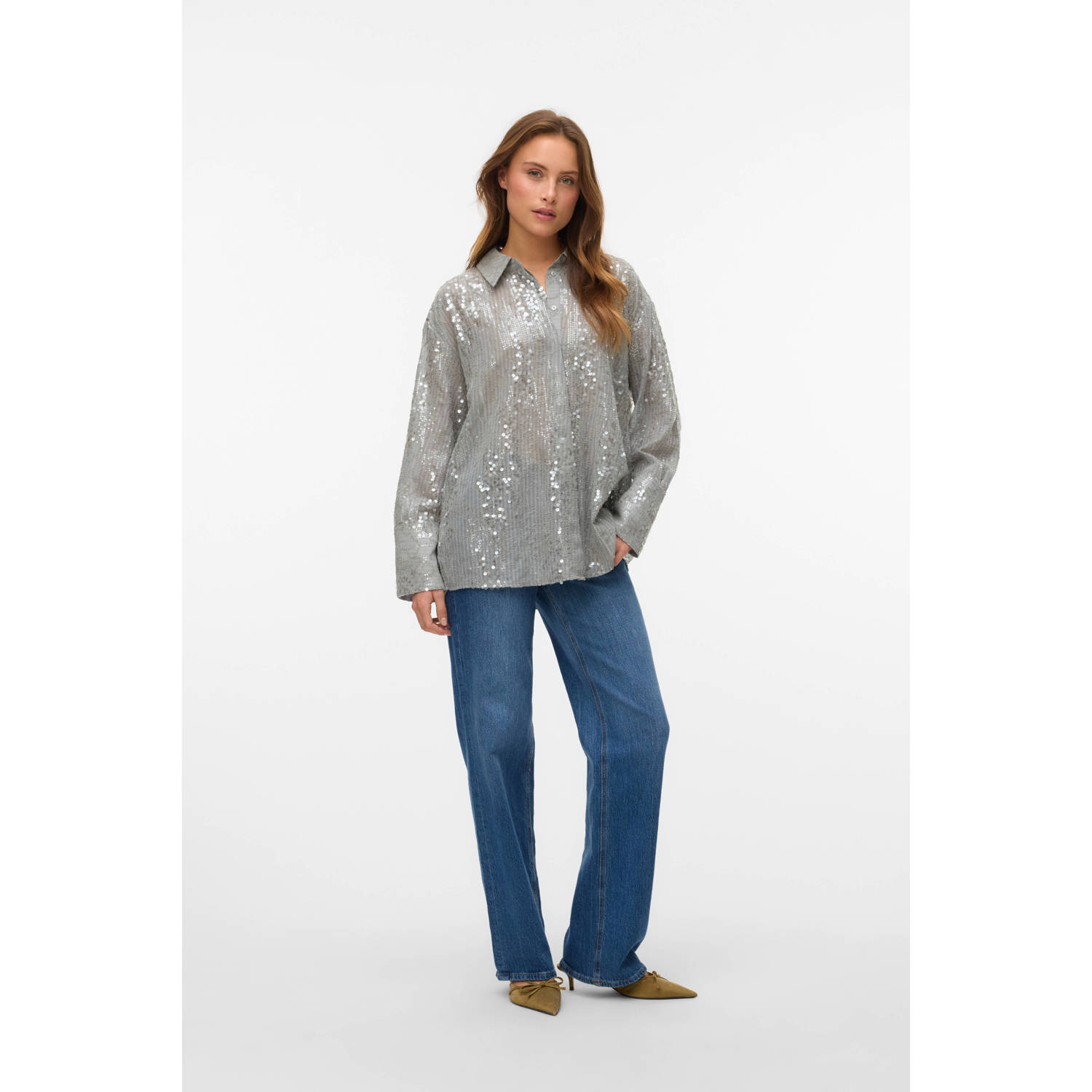 VERO MODA blouse grijs met pailletten