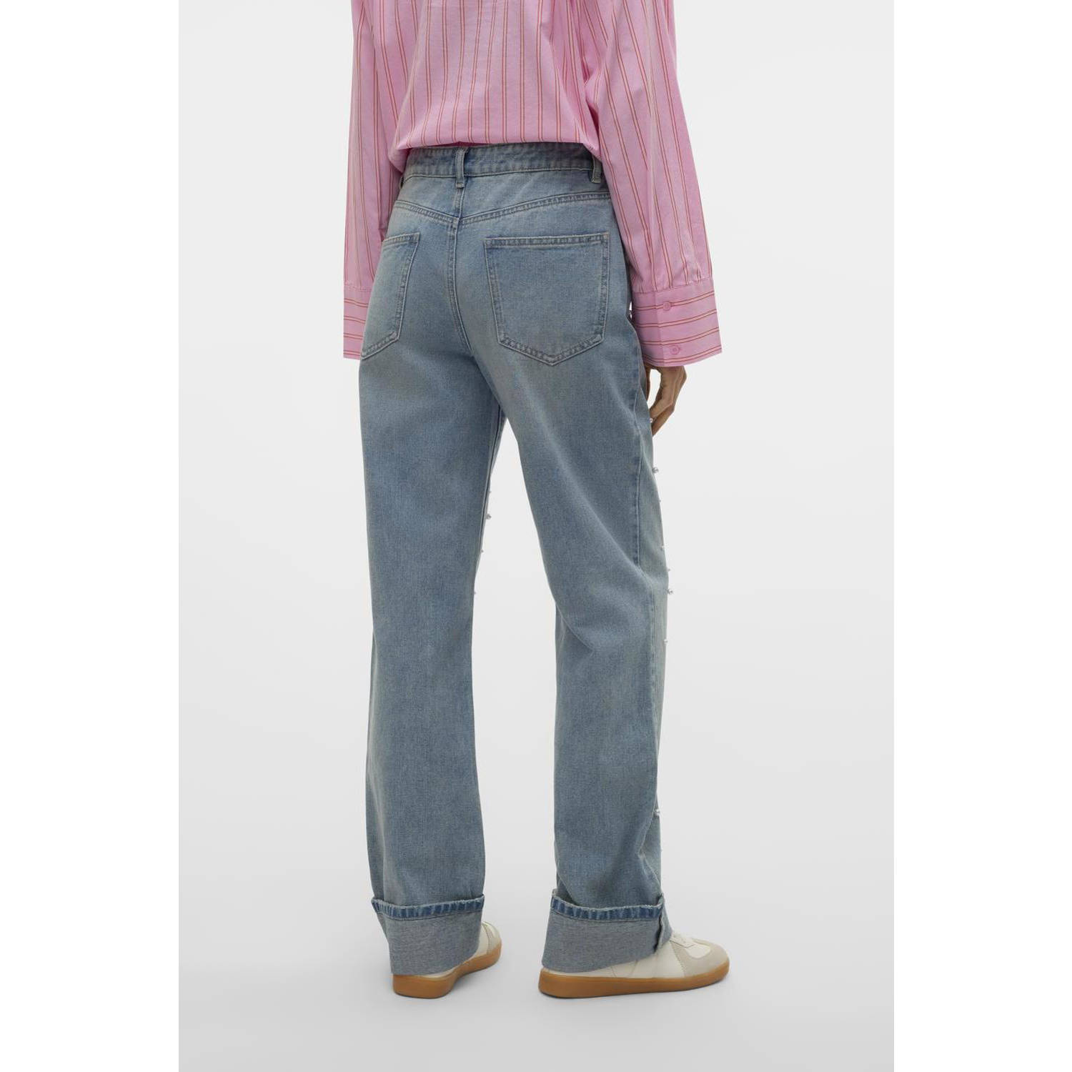VERO MODA medium blue denim jeans met parels
