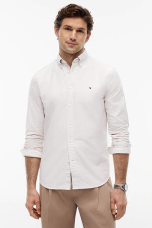 gestreepte regular oxford overhemd beige